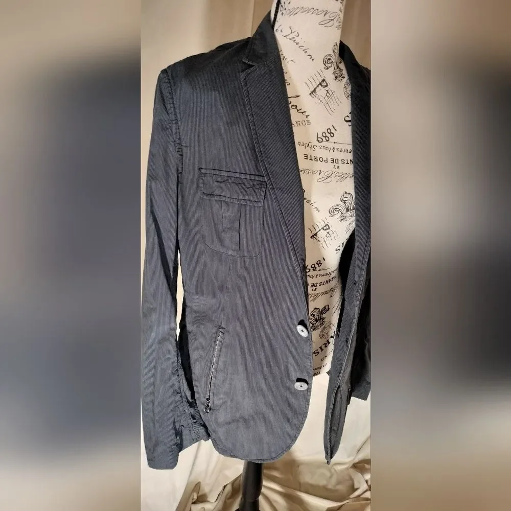 Sons of Intrigue Gray/Blue/Black Striped Military Utility Blazer Jacket.…